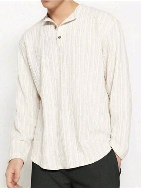 SHEIN Men's Cream Button-Front Casual Shirt (20)